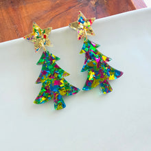 Load image into Gallery viewer, Christmas Tree Earrings - Green Tinsel