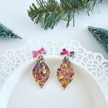 Load image into Gallery viewer, Christmas Ornament Earrings - Gold Sparkle
