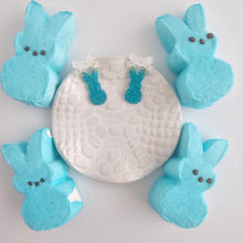 Load image into Gallery viewer, Bow Bunny Earrings - Blue Glitter