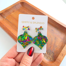 Load image into Gallery viewer, Vintage Ornament Earrings - Green Tinsel