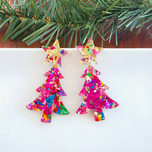 Load image into Gallery viewer, Christmas Tree Earrings - Pink Tinsel