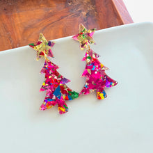 Load image into Gallery viewer, Christmas Tree Earrings - Pink Tinsel