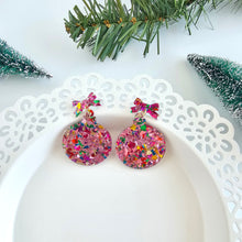 Load image into Gallery viewer, Christmas Ornament Earrings - Light Pink Sparkle
