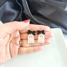 Load image into Gallery viewer, Mini Bow Ghost Earrings - Light Pink Shimmer
