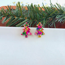 Load image into Gallery viewer, Christmas Tree Studs - Pink Tinsel