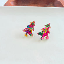 Load image into Gallery viewer, Christmas Tree Studs - Pink Tinsel