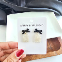 Load image into Gallery viewer, Mini Bow Ghost Earrings - White Shimmer
