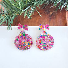 Load image into Gallery viewer, Christmas Ornament Earrings - Light Pink Sparkle
