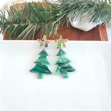 Load image into Gallery viewer, Star Christmas Tree Earrings - Green Shimmer
