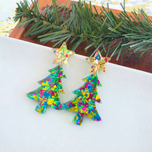 Load image into Gallery viewer, Christmas Tree Earrings - Green Tinsel