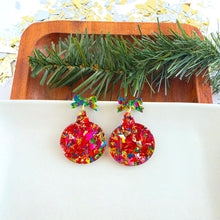 Load image into Gallery viewer, Vintage Ornament Earrings - Red Tinsel