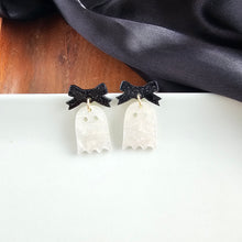 Load image into Gallery viewer, Mini Bow Ghost Earrings - White Shimmer
