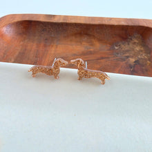 Load image into Gallery viewer, Dainty Dachshund Studs - Brown Glitter