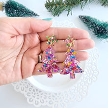 Load image into Gallery viewer, Christmas Tree Earrings - Light Pink Sparkle
