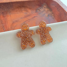 Load image into Gallery viewer, Gingerbread Man Studs - Brown Glitter