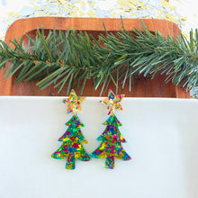 Load image into Gallery viewer, Christmas Tree Earrings - Green Tinsel