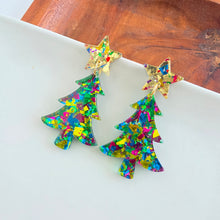 Load image into Gallery viewer, Christmas Tree Earrings - Green Tinsel