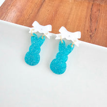 Load image into Gallery viewer, Bow Bunny Earrings - Blue Glitter
