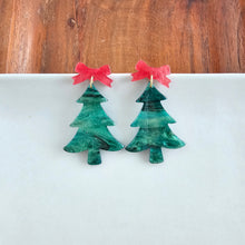 Load image into Gallery viewer, Bow Christmas Tree Earrings - Green Shimmer
