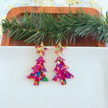 Load image into Gallery viewer, Christmas Tree Earrings - Pink Tinsel
