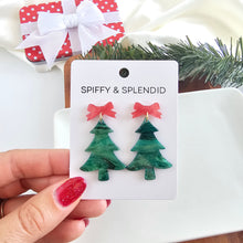 Load image into Gallery viewer, Bow Christmas Tree Earrings - Green Shimmer
