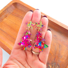 Load image into Gallery viewer, Christmas Tree Earrings - Pink Tinsel