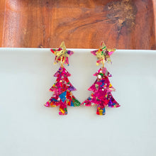 Load image into Gallery viewer, Christmas Tree Earrings - Pink Tinsel