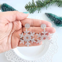 Load image into Gallery viewer, Snowflake Earrings - Silver Glitter
