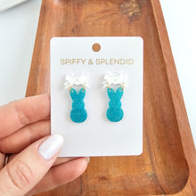 Load image into Gallery viewer, Bow Bunny Earrings - Blue Glitter