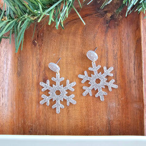 Snowflake Earrings - Silver Glitter