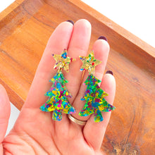 Load image into Gallery viewer, Christmas Tree Earrings - Green Tinsel