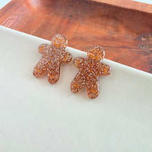 Load image into Gallery viewer, Gingerbread Man Studs - Brown Glitter