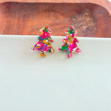 Load image into Gallery viewer, Christmas Tree Studs - Pink Tinsel