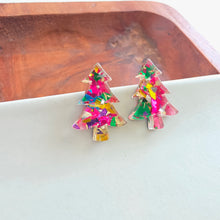Load image into Gallery viewer, Christmas Tree Studs - Pink Tinsel