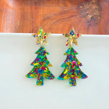 Load image into Gallery viewer, Christmas Tree Earrings - Green Tinsel