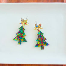 Load image into Gallery viewer, Christmas Tree Earrings - Green Tinsel