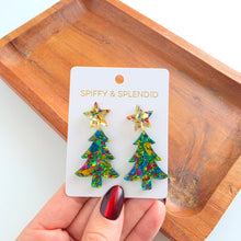 Load image into Gallery viewer, Christmas Tree Earrings - Green Tinsel