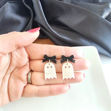 Load image into Gallery viewer, Mini Bow Ghost Earrings - White Shimmer
