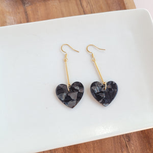 Mina Heart Earrings - Black
