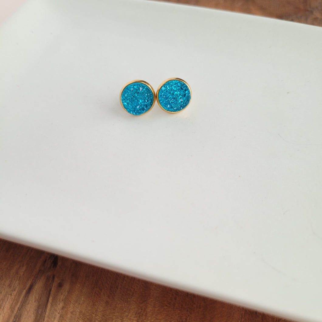 Geode Druzy Studs - Aqua Blue