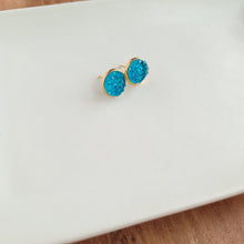 Load image into Gallery viewer, Geode Druzy Studs - Aqua Blue
