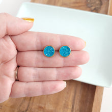 Load image into Gallery viewer, Geode Druzy Studs - Aqua Blue
