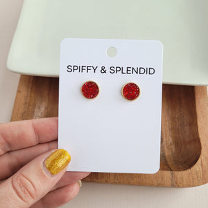 Geode Druzy Studs - Red